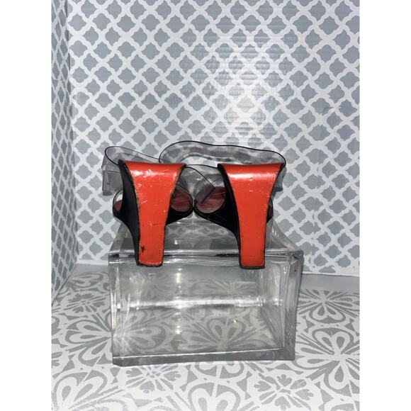 RARE Zara SS2017 Clear Red Black Wedge Heel Sandal Womens 40 US 9 GUC Vintage - Picture 4 of 11